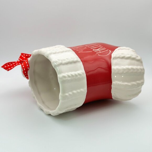 Christmas Stocking Shaped mug by Rae Dunn | Merry Christmas Red and White mug - Picture 2 of 5